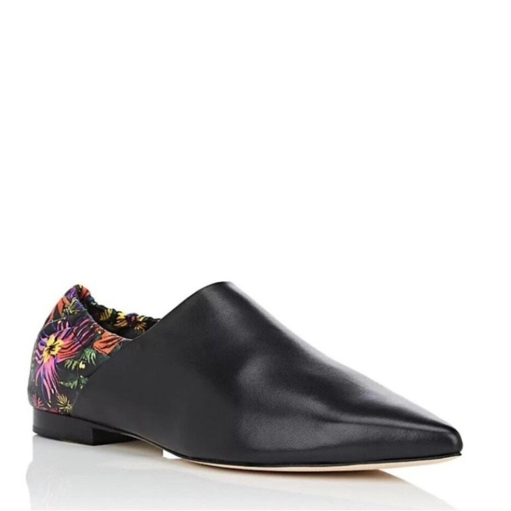 💙💖 3.1 Phillip‎ Lim Floral Print Babouche Black Leather Slip On Flats
